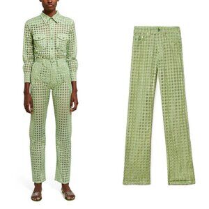Adam Selman Sheer Gingham Tulle Pants in Green 6